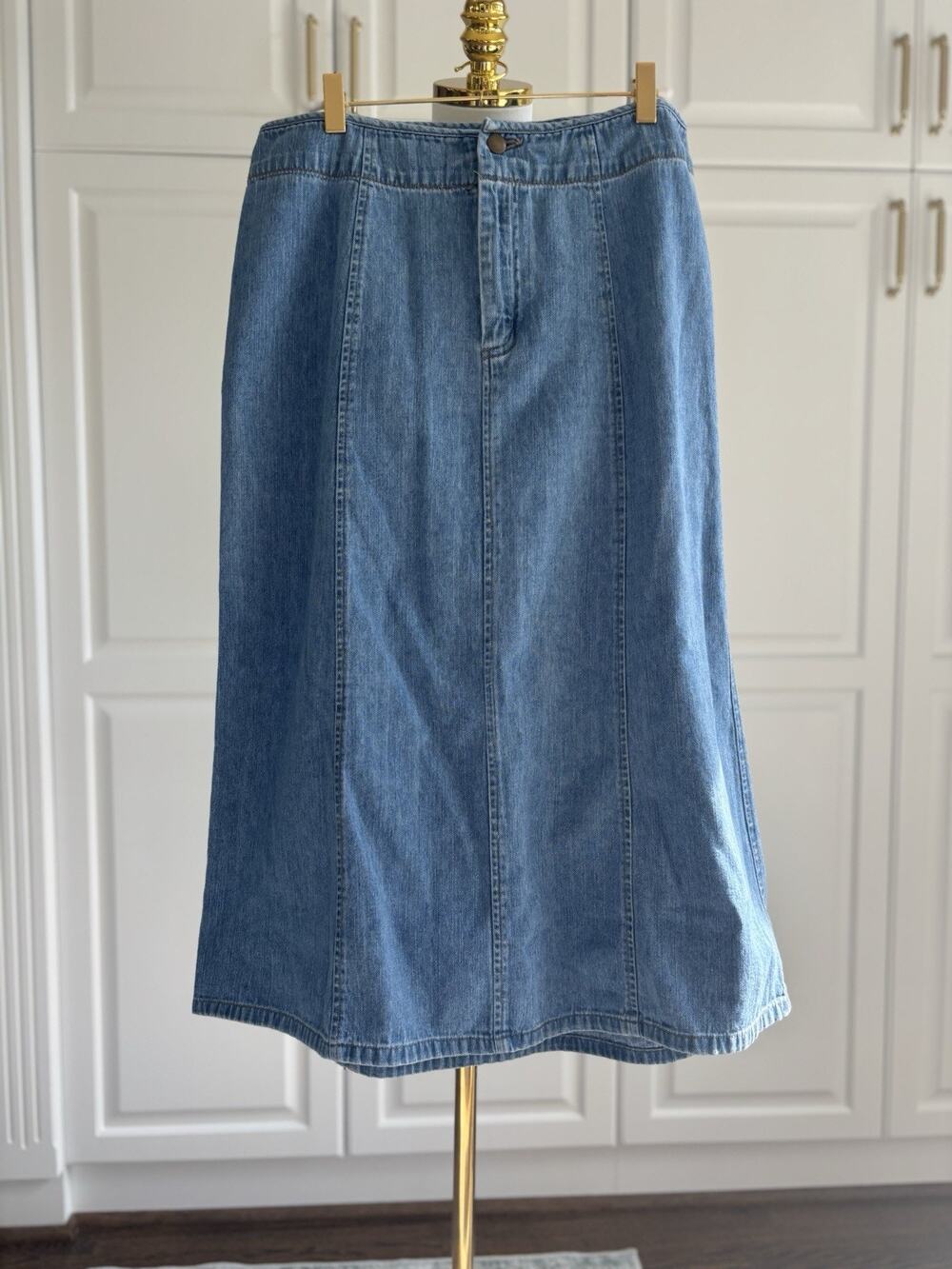 Kim Rogers Prairie Cottagecore 14 Petite Denim Midi A-Line Skirt Blue Solid